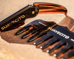 Deluxe Folding Mustache Comb - Amber